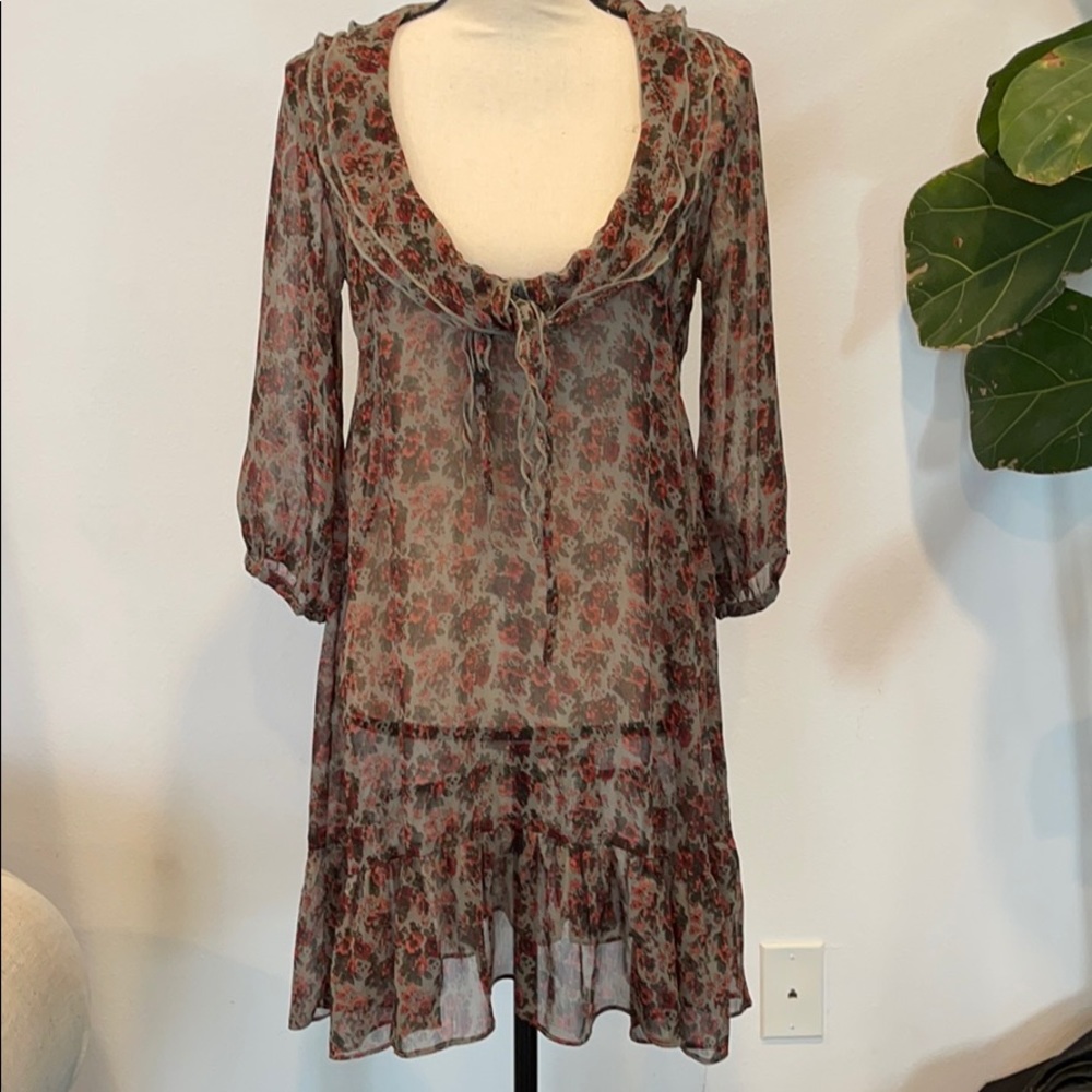 Holy G red floral ruffle mini peplum dress sleeves